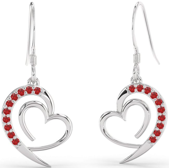 Ruby Platinum Heart Dangle Earrings