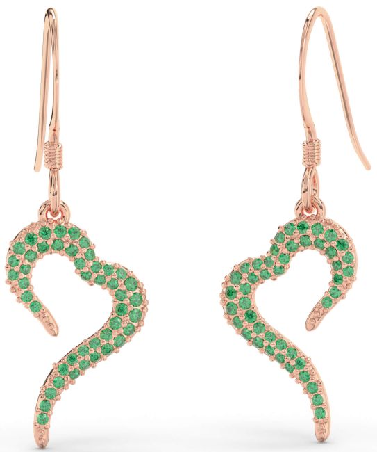 Emerald Rose Gold Heart Dangle Earrings