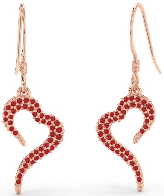 Ruby Rose Gold Heart Dangle Earrings