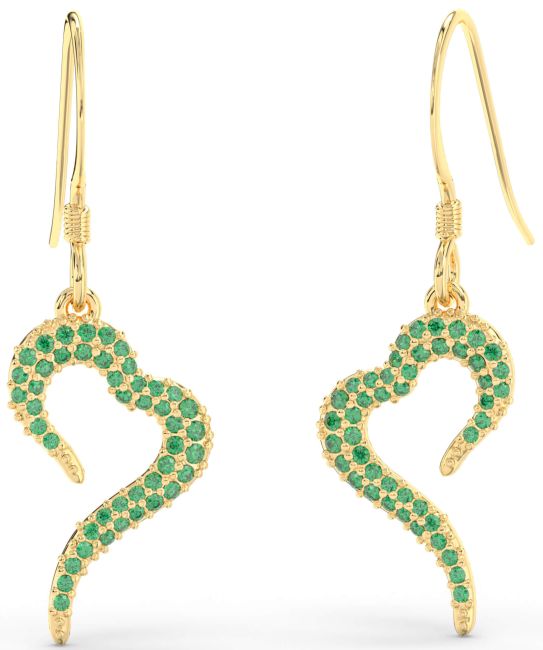 Emerald Gold Heart Dangle Earrings