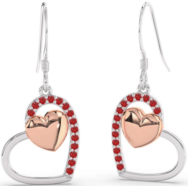 Ruby Silver & 10K Rose Gold Heart Dangle Earrings