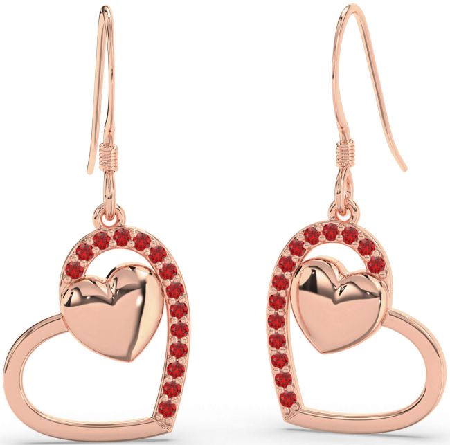 Ruby Rose Gold Heart Dangle Earrings