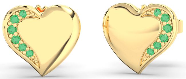 Emerald Gold Heart Stud Earrings