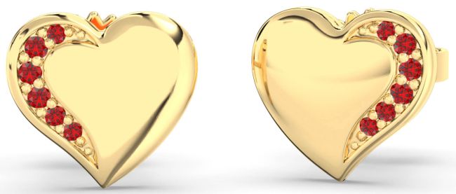 Ruby Gold Silver Heart Stud Earrings