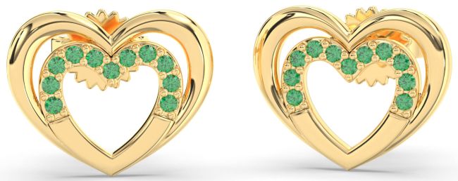 Emerald Gold Heart Stud Earrings
