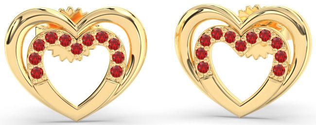 Ruby Gold Heart Stud Earrings