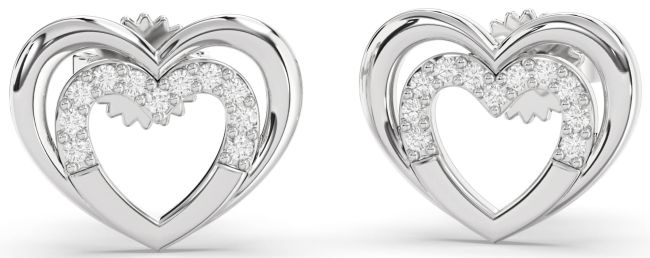 Diamond Platinum Heart Stud Earrings