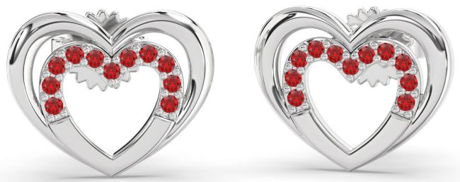 Ruby Platinum Heart Stud Earrings