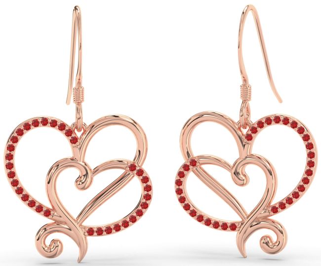 Ruby Rose Gold Heart Dangle Earrings