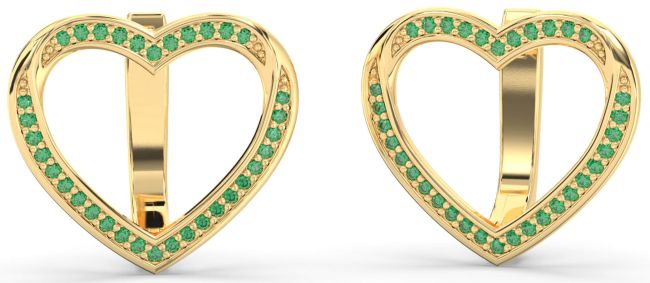 Emerald Gold Silver Heart Stud Earrings