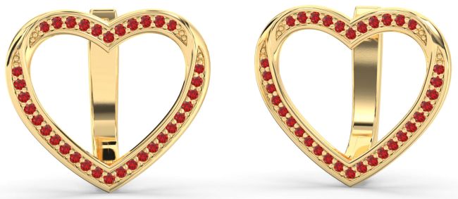 Ruby Gold Silver Heart Stud Earrings
