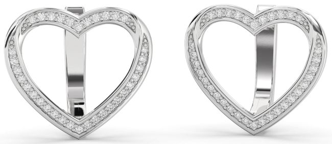 Diamond Platinum Heart Stud Earrings
