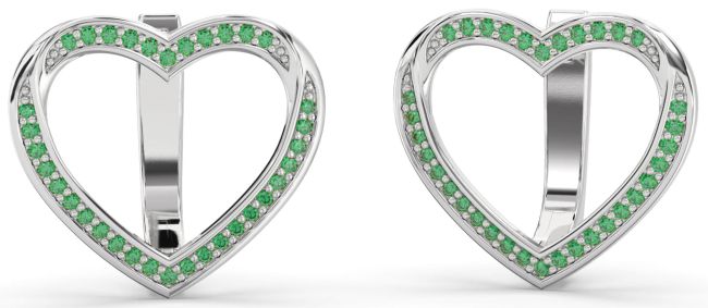 Emerald Platinum Heart Stud Earrings