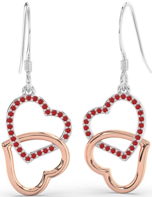 Ruby Silver & 10K Rose Gold Heart Interlock Dangle Earrings