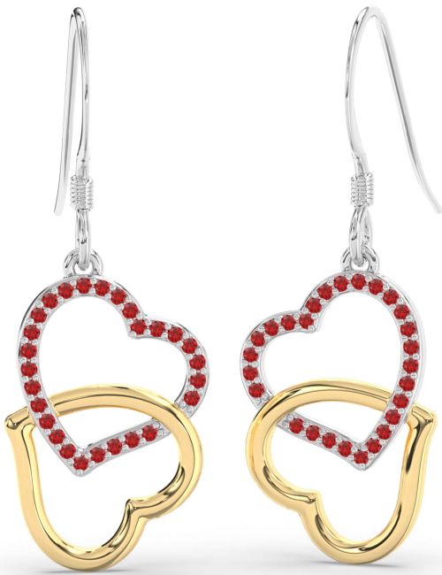 Ruby Platinum & Yellow Gold Heart Interlock Dangle Earrings