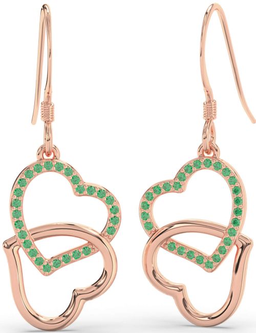 Emerald Rose Gold Heart Interlock Dangle Earrings