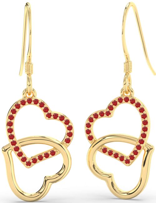 Ruby Gold Heart Interlock Dangle Earrings