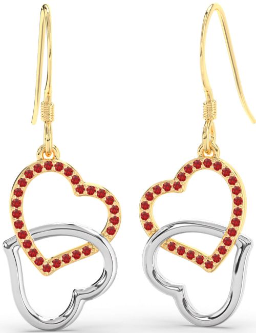Ruby Gold Silver Heart Interlock Dangle Earrings