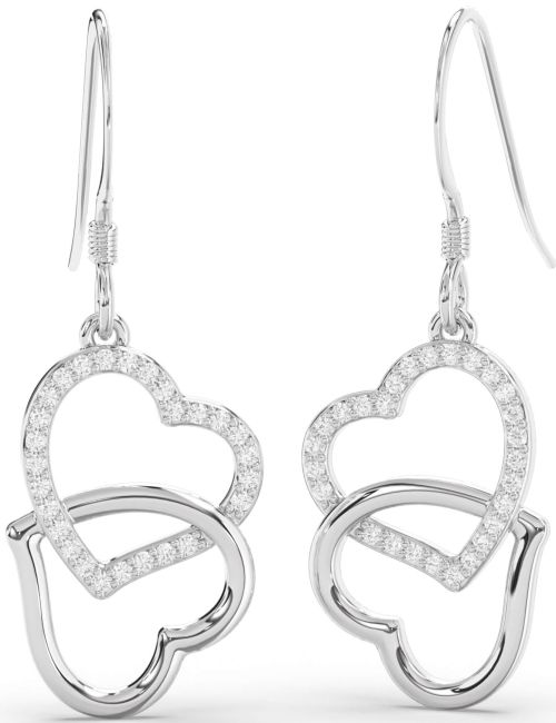 Diamond Platinum Heart Interlock Dangle Earrings