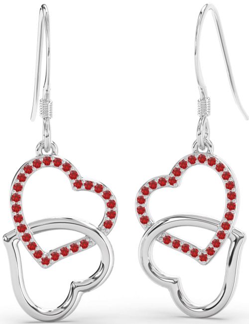 Ruby Platinum Heart Interlock Dangle Earrings