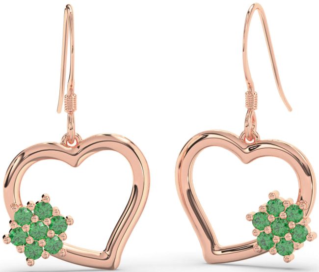 Emerald Rose Gold Heart Dangle Earrings