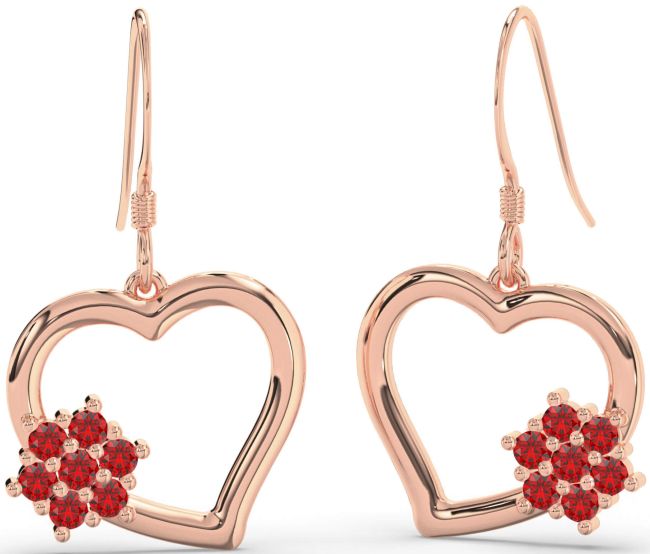 Ruby Rose Gold Silver Heart Dangle Earrings