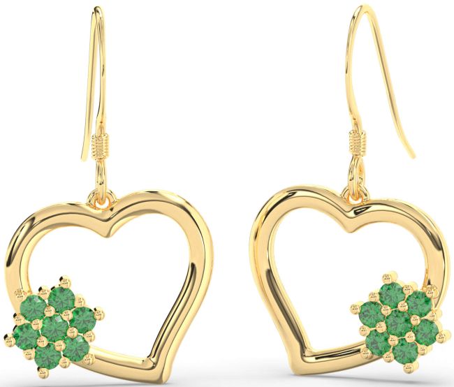 Emerald Gold Heart Dangle Earrings