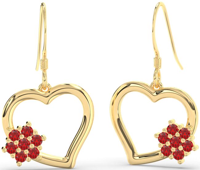 Ruby Gold Silver Heart Dangle Earrings