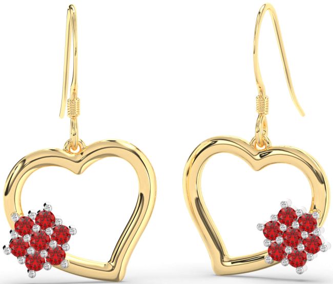 Ruby Gold Silver Heart Dangle Earrings