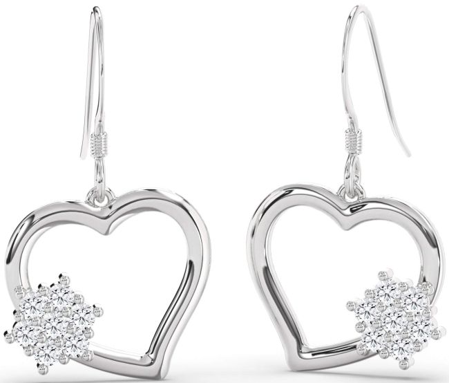 Diamond Platinum Heart Dangle Earrings