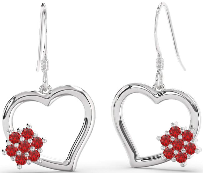 Ruby Platinum Heart Dangle Earrings