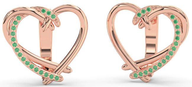 Emerald Rose Gold Heart Stud Earrings
