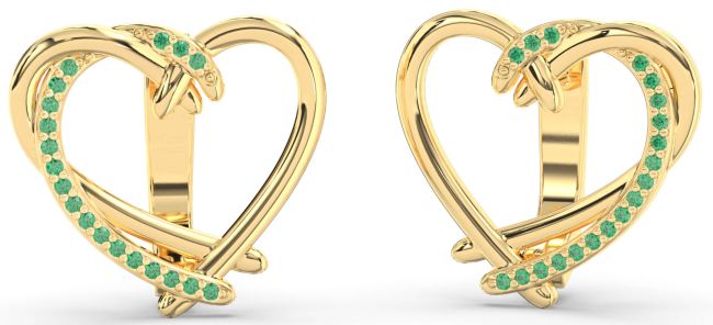 Emerald Gold Silver Heart Stud Earrings