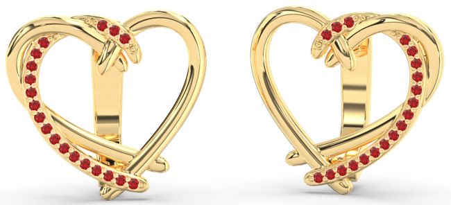 Ruby Gold Heart Stud Earrings