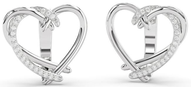 Diamond Platinum Heart Stud Earrings
