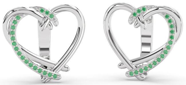 Emerald Platinum Heart Stud Earrings