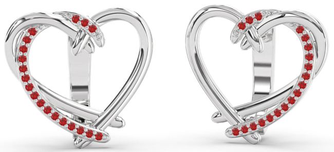 Ruby Platinum Heart Stud Earrings