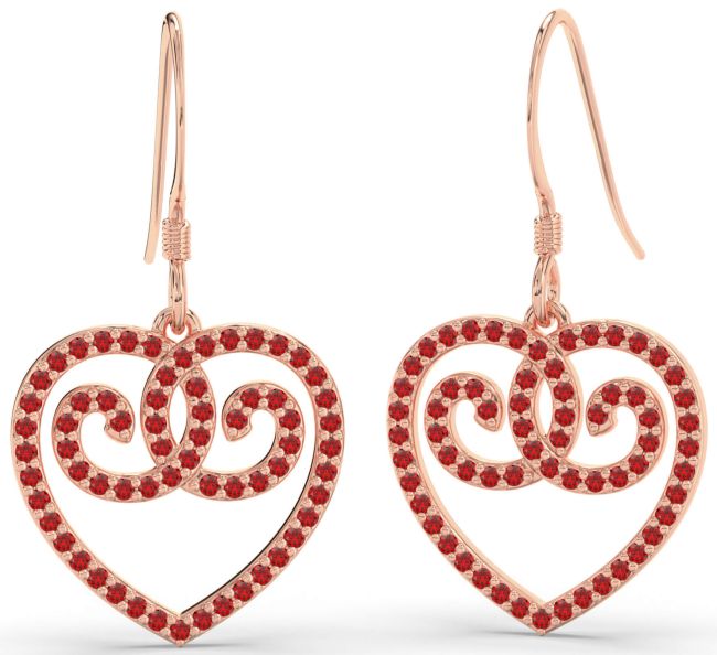 Ruby Rose Gold Heart Dangle Earrings