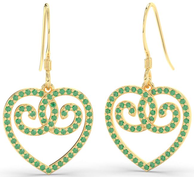 Emerald Gold Heart Dangle Earrings