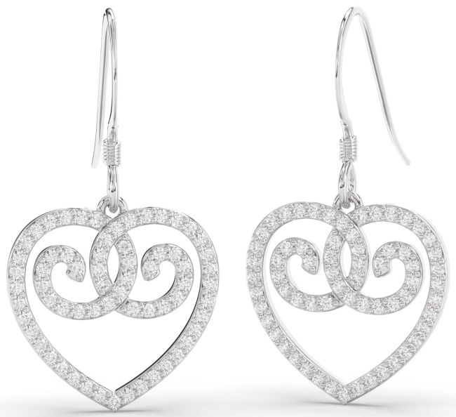Diamond Platinum Heart Dangle Earrings