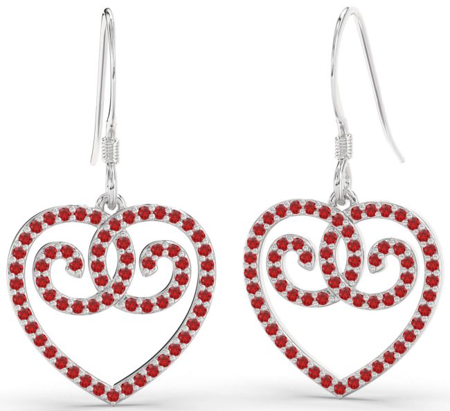Ruby Platinum Heart Dangle Earrings