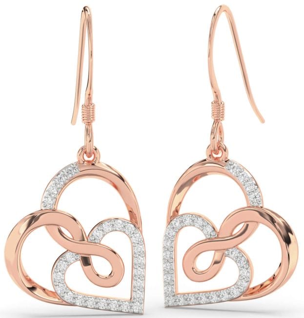 Diamond Rose Gold Heart Infinity Dangle Earrings