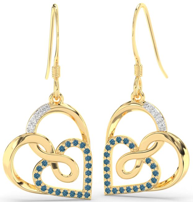 Blue Diamond Gold Silver Heart Infinity Dangle Earrings