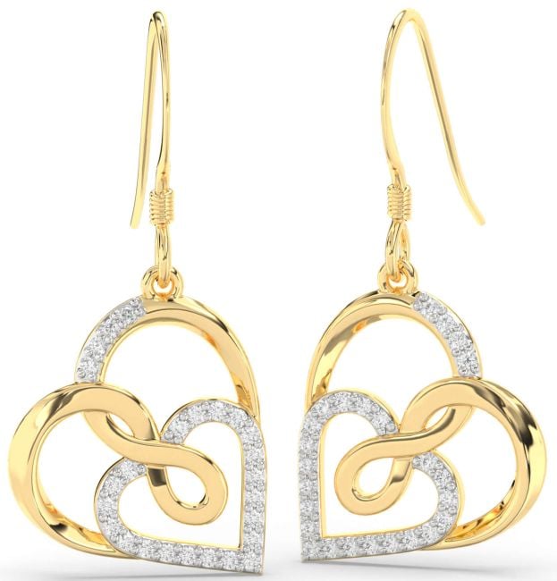 Diamond Gold Heart Infinity Dangle Earrings