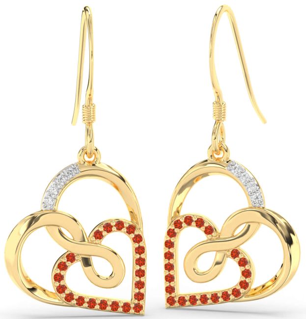 Diamond Fire Opal Gold Heart Infinity Dangle Earrings