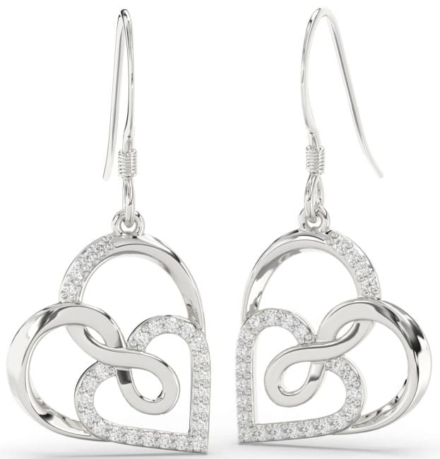 Diamond Silver Heart Infinity Dangle Earrings