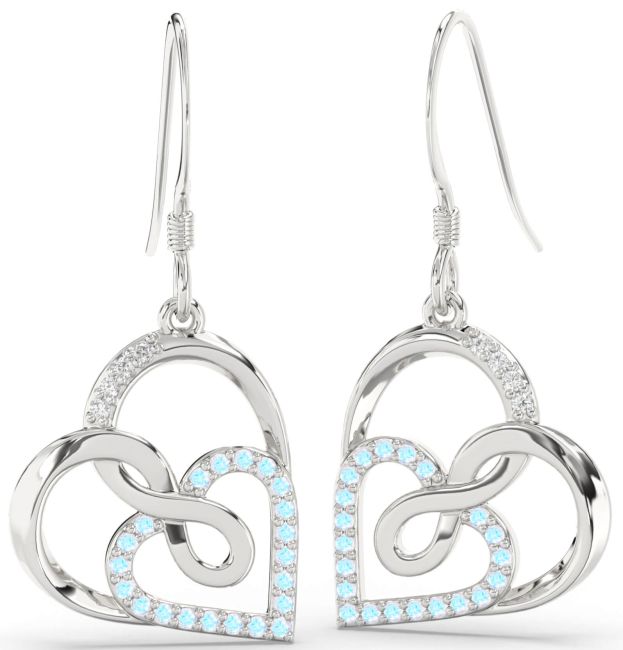 Diamond Moonstone Platinum Heart Infinity Dangle Earrings