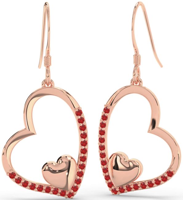 Ruby Rose Gold Heart Dangle Earrings