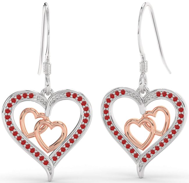 Ruby Silver & 10K Rose Gold Heart Dangle Earrings
