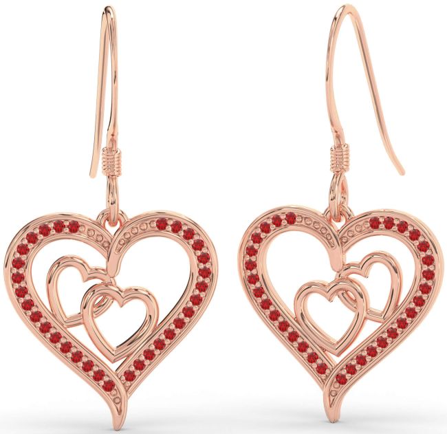 Ruby Rose Gold Heart Dangle Earrings